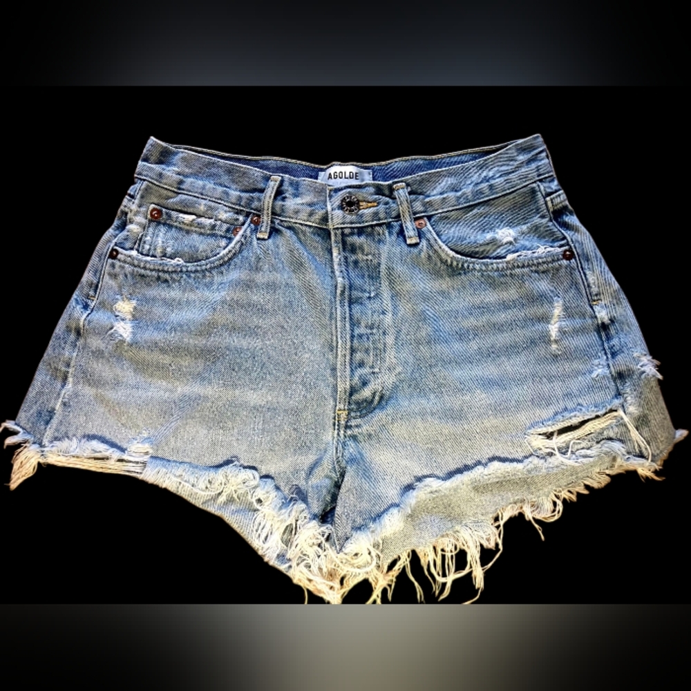 AGOLDE Women's Distressed Blue Denim Shorts